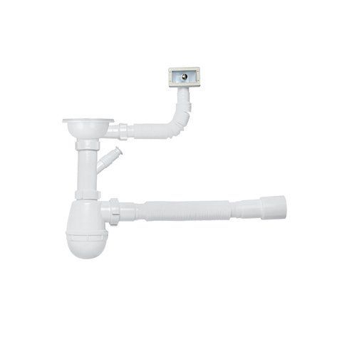 Сифон для кухонной мойки KronoPlast 3 1/2''х40 мм с резьбовым выпуском, отводом для стиральной машины, с квадратным переливом SM27020343 (EM1550) CV022415 фото