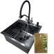 Комплект кухонной мойки Kraft HM 50х50 NANO BLACK PVD (3.0/1.0 мм) DEKOR CS25147 фото 1