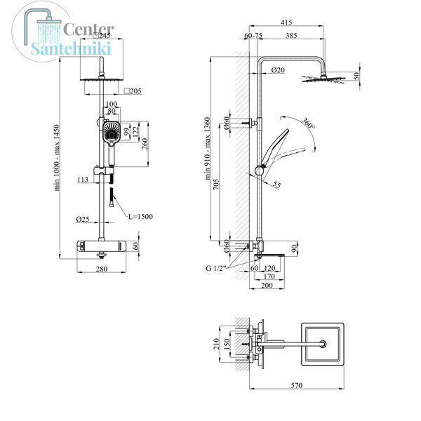Набор 2 в 1 душевая система Kroner Makon-GRP063 + смеситель Makon-GRP010 CVS30226 фото