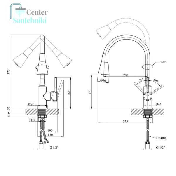 Комплект кухонної мийки Kraft KRF 5050 decor (3.0/1.0 мм) CS25156 фото