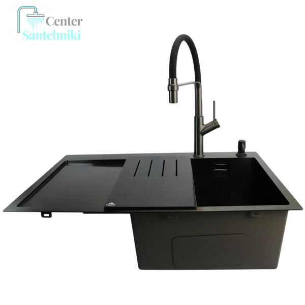 Комплект кухонної мийки Kroner KRP Schwarze - 7849RHM PVD Графіт CS25107 фото