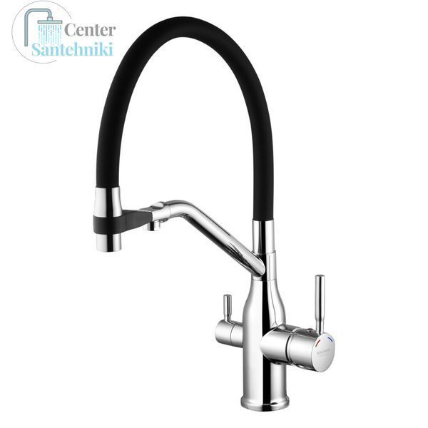 Комплект кухонной мойки Kraft HM 6045 DECOR (3.0/1.0 мм)+Смеситель для кухни Kroner KRP Kuche - C03816BLK (хром) CS25307 фото