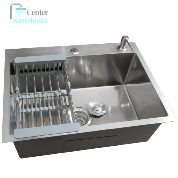 Комплект кухонной мойки Kraft HM 6045 DECOR (3.0/1.0 мм)+Смеситель для кухни Kroner KRP Kuche - C03816BLK (хром) CS25307 фото