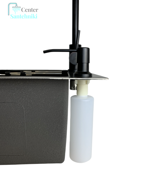 Комплект кухонної мийки Kraft NANO BLACK PVD Декор HS50*50 (3.0/1.0 мм)+Змішувач для кухні з висувним шлангом SМ4088 фото