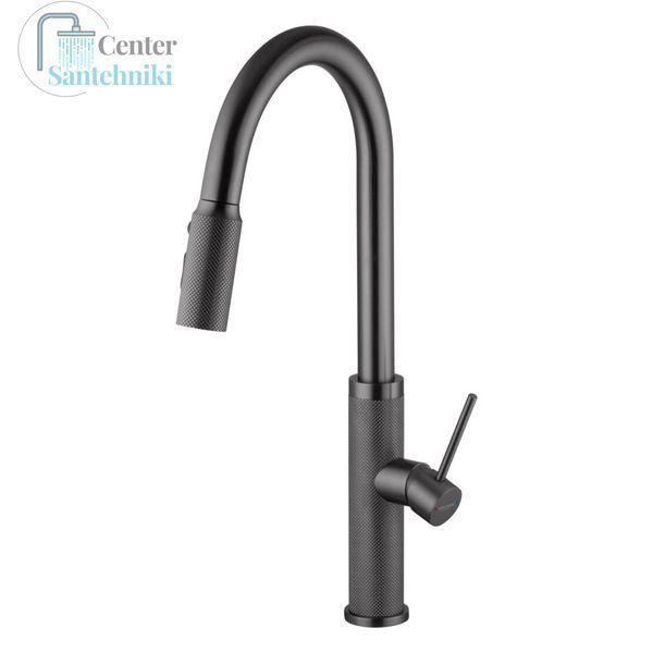 Комплект кухонної мийки Kraft NANO BLACK PVD Декор HS50*50 (3.0/1.0 мм)+Змішувач для кухні з висувним шлангом SМ4088 фото