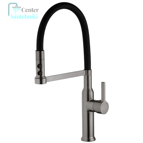 Комплект кухонної мийки Kroner KRP Schwarze 60х50HM PVD +Змішувач для кухні з гнучким виливом Kroner CS406 фото