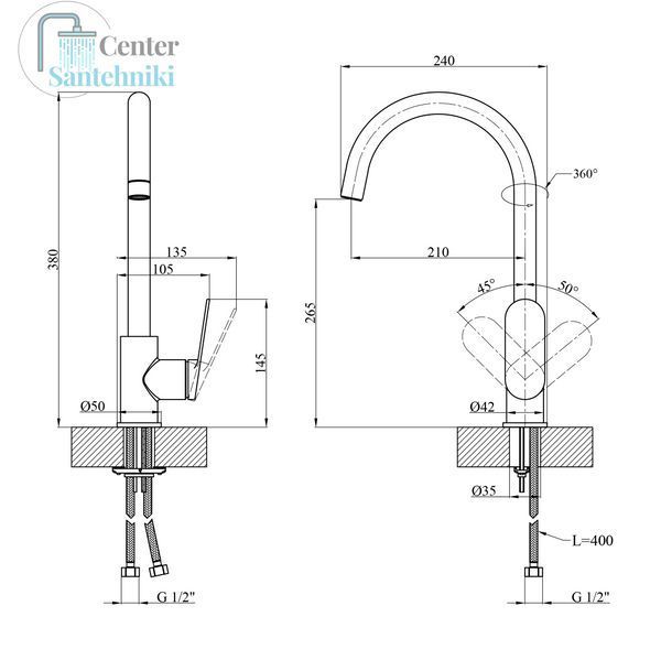 Змішувач для кухні Kroner Element 211512B-3801 CV035982 фото