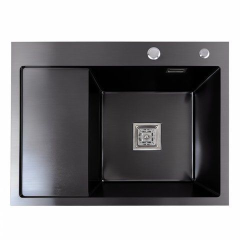 Кухонная мойка черная Platinum PVD Handmade 65*50 R(квадратный сифон 3,0/1) 38088 фото