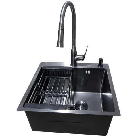 Комплект кухонної мийки Kraft HM 50х50 NANO BLACK (DECOR) PVD (3.0/1.0 мм) SМ6042 фото