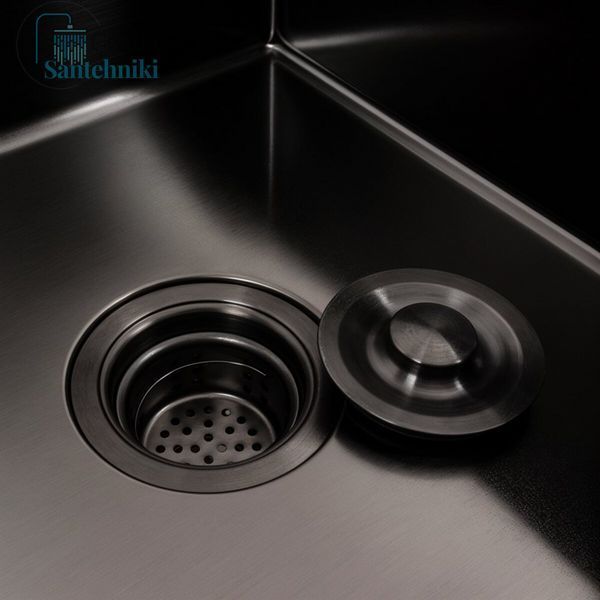 Кухонная мойка CM 78*50 R черная PVD VALESO Handmade (круглый сифон 3,0/0,8) 45906 фото