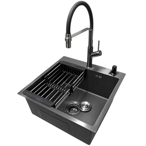 Комплект кухонной мойки Kraft NANO BLACK PVD HS50*50(3.0/1.0 мм) декор CS25262 фото