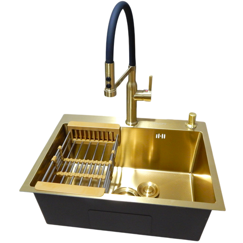 Комплект кухонной мойки Kraft NANO GOLD PVD HS 540х480 (3.0/1.0 мм) декор CS25312 фото