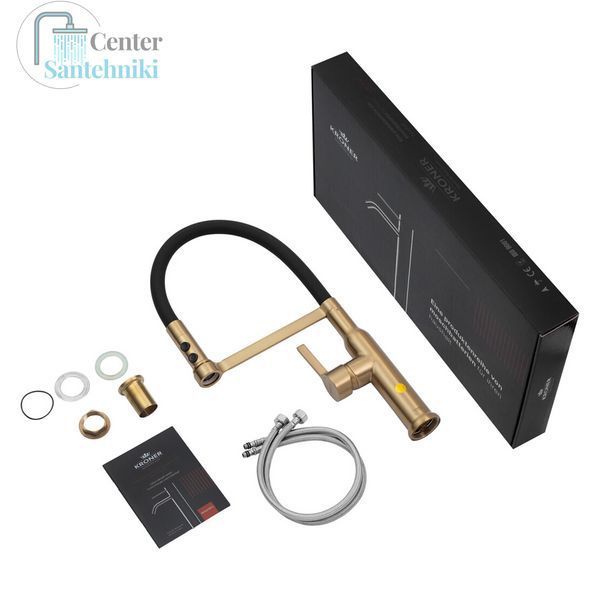 Комплект кухонной мойки Kraft NANO GOLD PVD HS 540х480 (3.0/1.0 мм) декор CS25312 фото