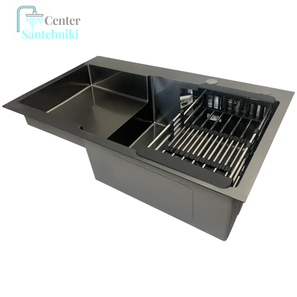 Комплект кухонной мойки Kraft NANO BLACK - 7848A RB PVD (3.0/1.0 мм) CS25114 фото