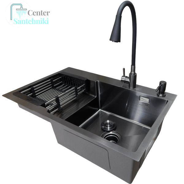 Комплект кухонной мойки Kraft NANO BLACK - 7848A RB PVD (3.0/1.0 мм) CS25114 фото