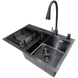Комплект кухонной мойки Kraft NANO BLACK - 7848A RB PVD (3.0/1.0 мм) CS25114 фото 1