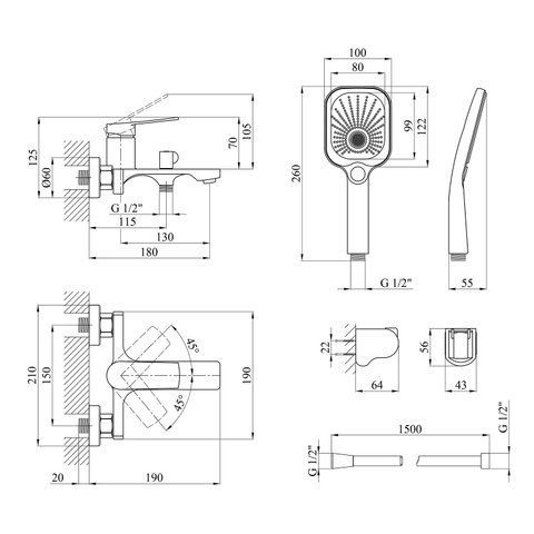 Смеситель для ванны Kroner KRP Makon - C060 CV033864 фото