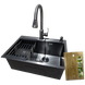 Комплект кухонной мойки Kraft NANO BLACK PVD Декор-соты HS540х480 (3.0/1.0 мм)+ Смеситель кухонный TH38 Valeso PVD Графит с выдвижной лейкой CS25265 фото 1