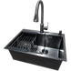 Комплект кухонной мойки Kraft NANO BLACK PVD Декор-соты HS540х480 (3.0/1.0 мм)+ Смеситель кухонный TH38 Valeso PVD Графит с выдвижной лейкой CS25265 фото 2