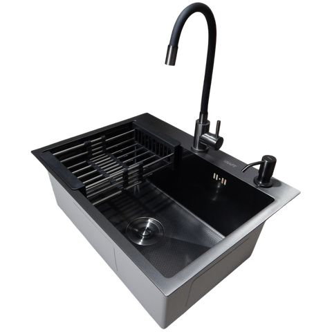 Комплект кухонної мийки Kraft NANO BLACK PVD HS60*45 (3.0/1.0 мм) декор CS25098 фото