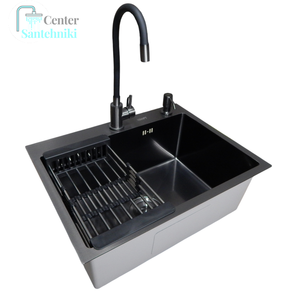 Комплект кухонної мийки Kraft NANO BLACK PVD HS60*45 (3.0/1.0 мм) декор CS25098 фото