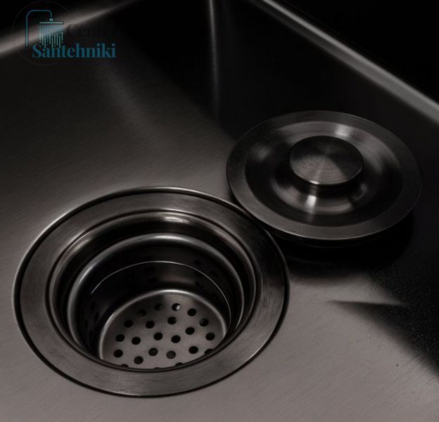Кухонна мийка нержавійка CM 78*50C R VALESO Handmade PVD чорна з поглибленою полицею (3,0/0,8) 47093 фото