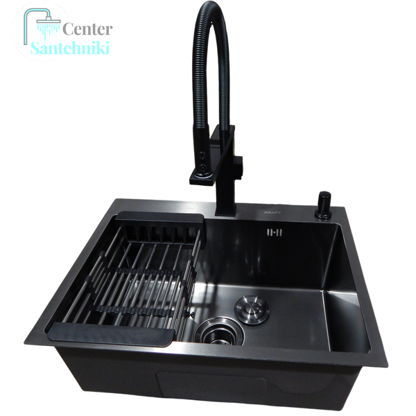 Комплект кухонної мийки Kraft KRF 60х45HM PVD (3.0/1.0 мм) DEKOR CS12081 фото