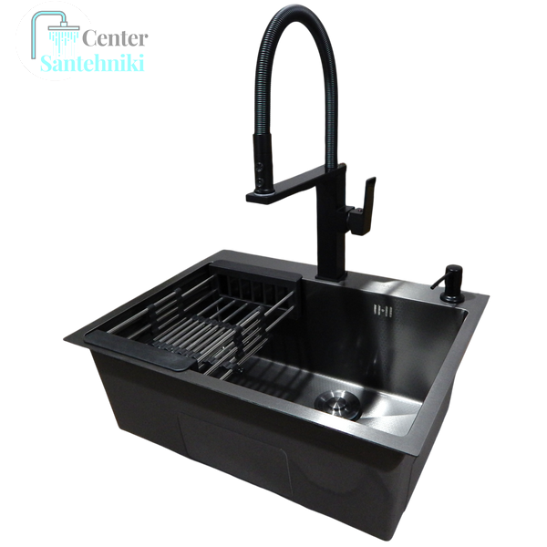 Комплект кухонної мийки Kraft KRF 60х45HM PVD (3.0/1.0 мм) DEKOR CS12081 фото