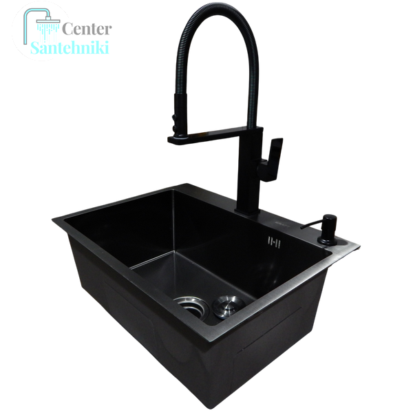 Комплект кухонної мийки Kraft KRF 60х45HM PVD (3.0/1.0 мм) DEKOR CS12081 фото