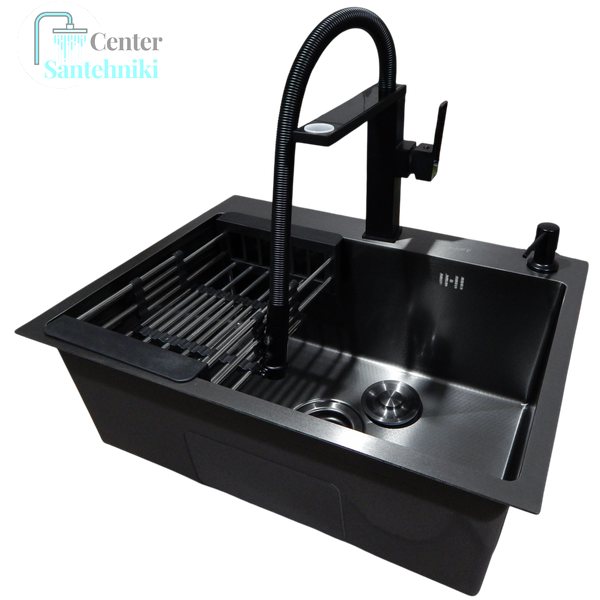 Комплект кухонної мийки Kraft KRF 60х45HM PVD (3.0/1.0 мм) DEKOR CS12081 фото