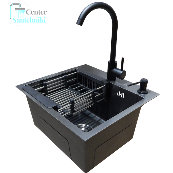 Комплект кухонної мийки Kraft KRF 4540 NANO BLACK (DECOR) PVD (3.0/1.0 мм) CS25320 фото