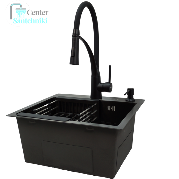 Комплект кухонної мийки Kraft KRF 4540 NANO BLACK (DECOR) PVD (3.0/1.0 мм) CS25370 фото