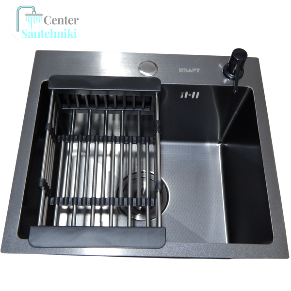 Комплект кухонної мийки Kraft KRF 4540 NANO BLACK (DECOR) PVD (3.0/1.0 мм) CS25320 фото