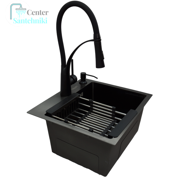 Комплект кухонної мийки Kraft KRF 4540 NANO BLACK (DECOR) PVD (3.0/1.0 мм) CS25370 фото