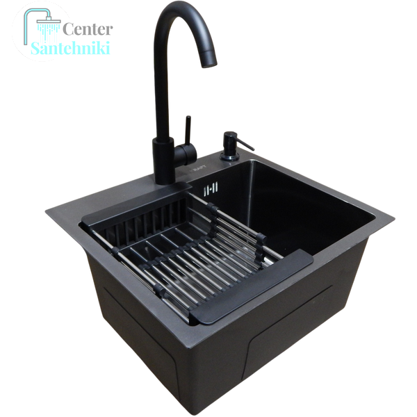 Комплект кухонної мийки Kraft KRF 4540 NANO BLACK (DECOR) PVD (3.0/1.0 мм) CS25320 фото