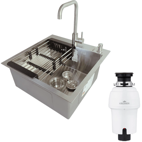 Комплект кухонної мийки Kraft KRF 5050 Handmade Satin (3.0/1.0 мм)+Подрібнювача&nbsp;Kroner - 550W CS25121 фото