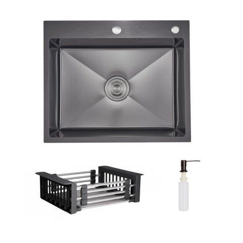 Комплект Lidz Handmade H6050HB Мойка для кухни интегрированная Decor Black PVD Honeycomb в комплекте с дозатором + LIDZK01B 2905618292 фото