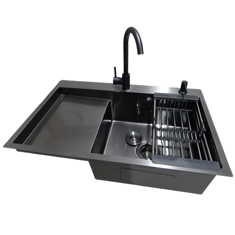 Комплект кухонної мийки Kraft&nbsp;HM&nbsp;- 7848ALB&nbsp;PVD&nbsp;(3.0/1.0 мм) CS25225 фото