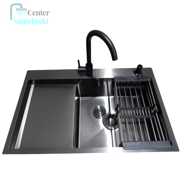 Комплект кухонної мийки Kraft&nbsp;HM&nbsp;- 7848ALB&nbsp;PVD&nbsp;(3.0/1.0 мм) CS25225 фото