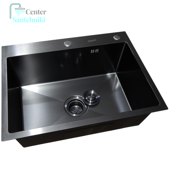 Комплект кухонной мойки Kraft NANO BLACK PVD HS60*45 (3.0/1.0 мм) Decor CS25325 фото