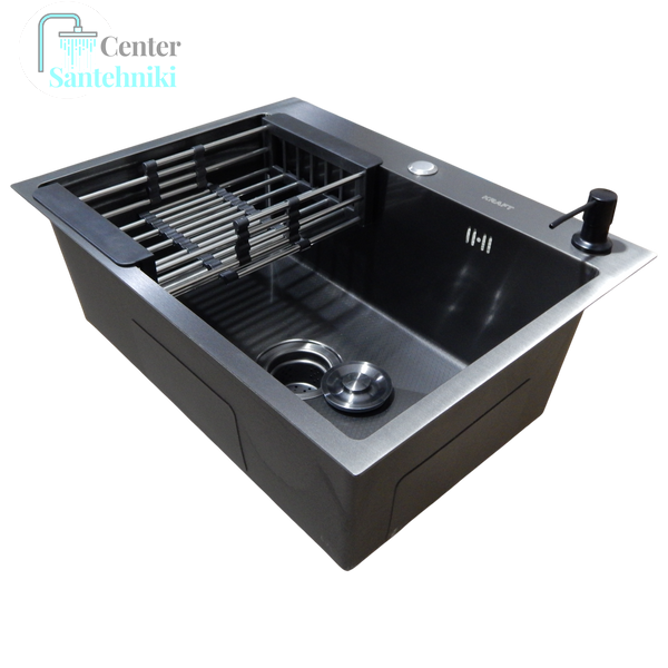 Комплект кухонной мойки Kraft NANO BLACK PVD HS60*45 (3.0/1.0 мм) Decor CS25325 фото