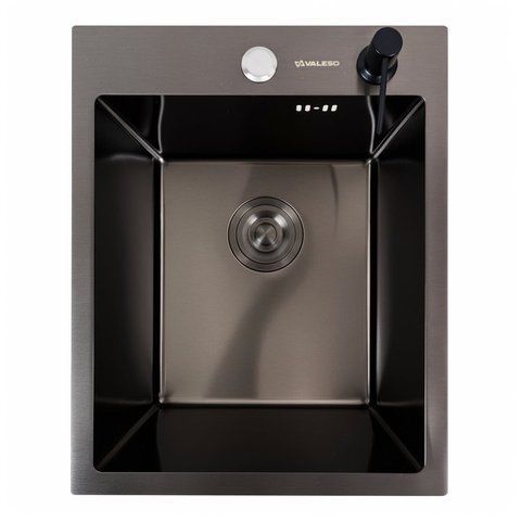 PVD Кухонная раковина Black 40*50 Valeso ручной работы (Siphon Round 3,0/0,8) 45912 фото