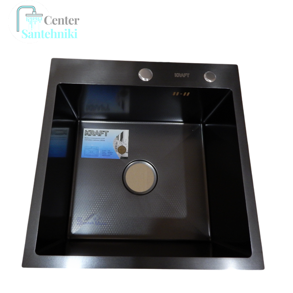 Комплект кухонної мийки Kraft HM 50х50 NANO BLACK (DECOR) PVD (3.0/1.0 мм) CS4500 фото