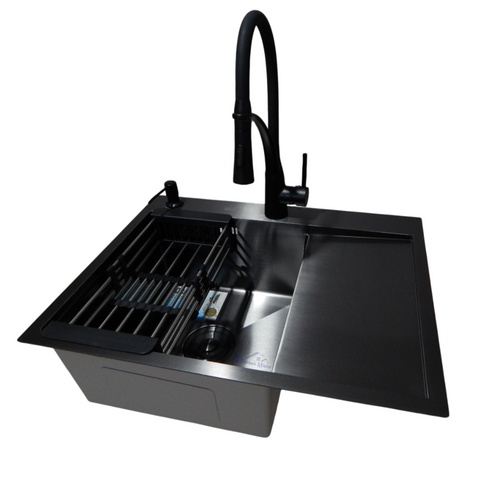 Кухонная мойка 4-в-1 (комплект) Kraft NANO BLACK PVD HS 65х48 (3.0/1.0 мм) CS2806 фото