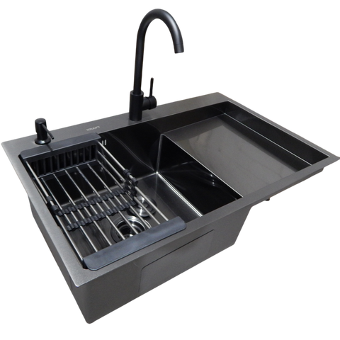 Комплект кухонної мийки Kraft&nbsp;HM&nbsp;- 7848ALB&nbsp;PVD&nbsp;(3.0/1.0 мм) CS25226 фото