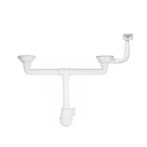 Сифон двойной для кухонной мойки KronoPlast 3 1/2''х40 мм с резьбовыми выпусками, прямоугольным переливом SM45710300 CV019546 фото