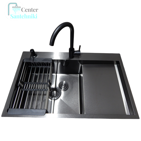 Комплект кухонної мийки Kraft&nbsp;HM&nbsp;- 7848ALB&nbsp;PVD&nbsp;(3.0/1.0 мм) CS25226 фото