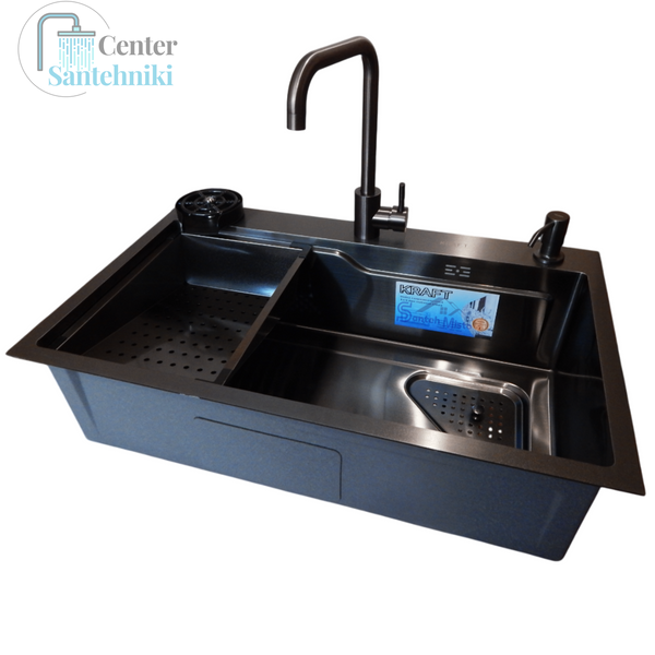Комплект кухонної мийки Kraft HM 6845 NANO BLACK CS25176 фото