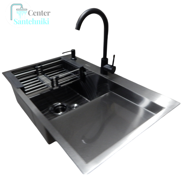 Комплект кухонної мийки Kraft&nbsp;HM&nbsp;- 7848ALB&nbsp;PVD&nbsp;(3.0/1.0 мм) CS25226 фото