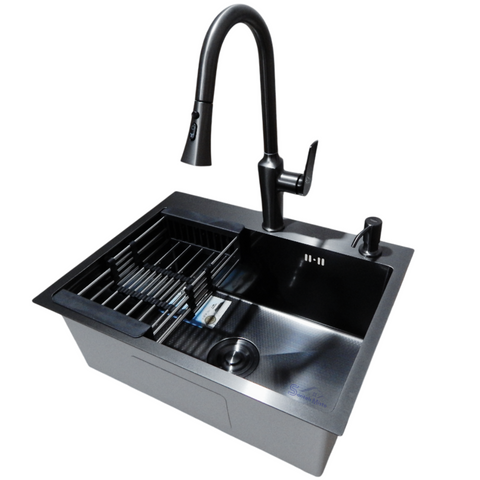 Комплект кухонної мийки Kraft NANO BLACK PVD HS60*45 (3.0/1.0 мм) декор CS2702 фото